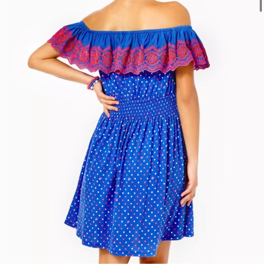 Lilly pulitzer kalama smocked off shoulder dress size L - Picture 4 of 9